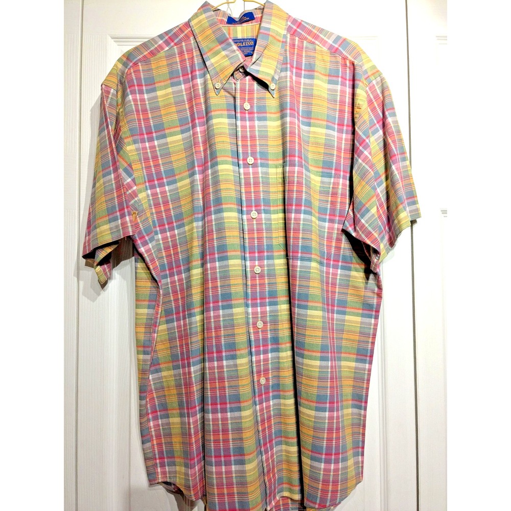 Pendleton Shirt Mens M Multicolor Pink Plaid Button Down Short Sleeve Cotton EUC